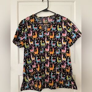 Colorful Llama Print Scrub Top